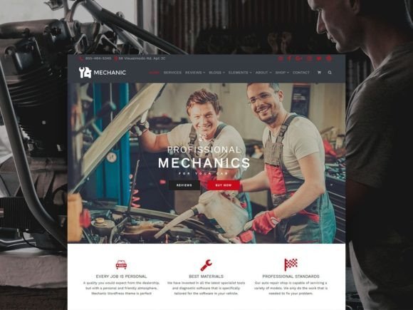 Mechanic WordPress theme with car imagery
