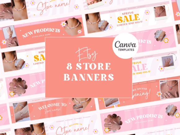 Peach pink Etsy store banner with floral design